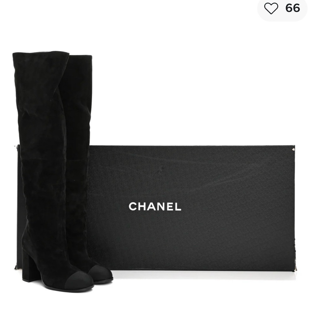 New CHANEL Elegant Black Over the Knee Boots